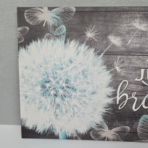 Just Breathe Dandelion and Butterfly Vinyl Canvas Wall Art Decor 16x23x1 - NEW - Picture 2 of 10